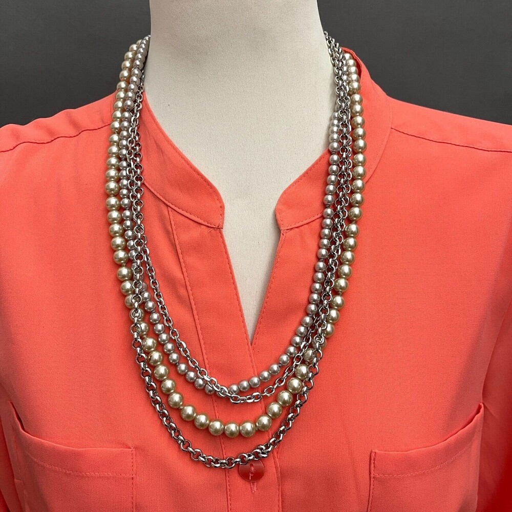 Lia Sophia Beaded‎ Beads Silver-tone Chain Women's Fashion Necklace